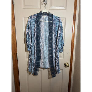 Tru Self Women's Plus Size 1X Boho Patterned Open Front Cardigan
